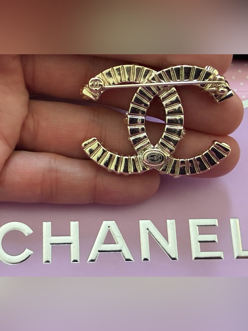 Chanel CC Logo Floral Pearl Rhinestone Brooch - Pink, White, Gold - Picture 5 of 9
